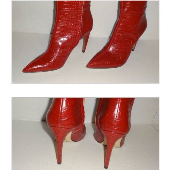 SOLD Sam Edelman Fraya Croc Tall Stiletto Boots Red - Picture 7 of 8
